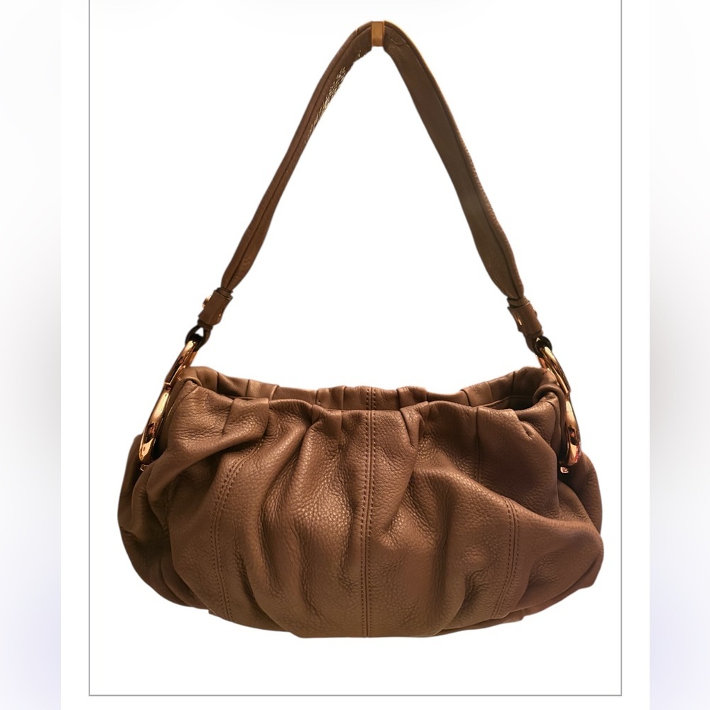 B Makowsky Tan Leather Hobo Shoulder Bag